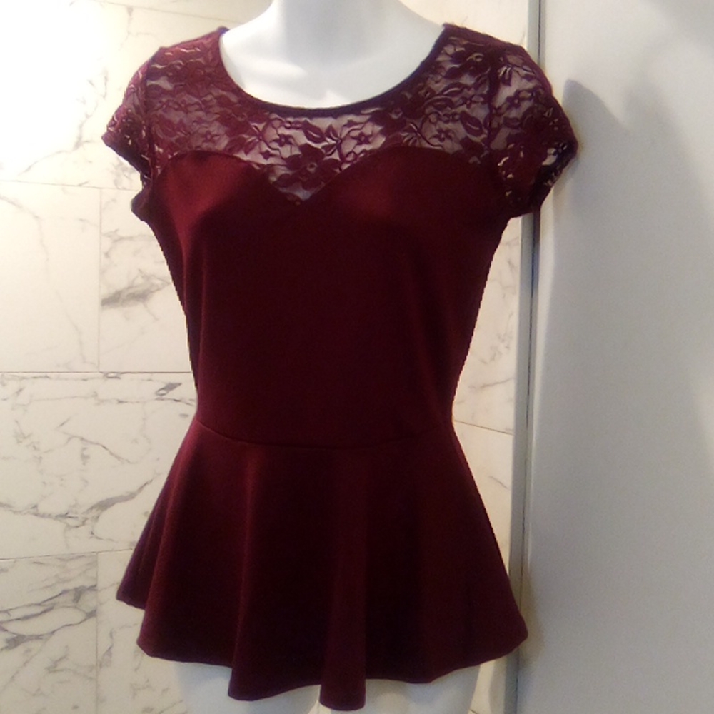 Lace Top Burgandy Peplum